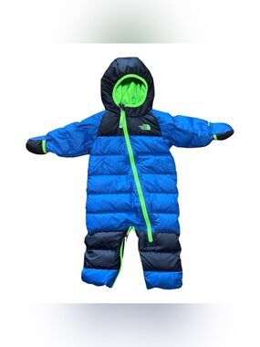 The North Face Blue & Neon Green Infant Puffer Bunting Snow Suit